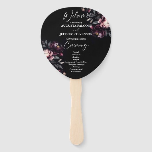 暗いムーディノワールのエレガントな結婚式プログラム ハンドファン (正面)