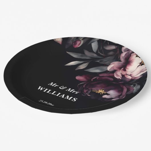 暗いムーディノワールエレガントブルゴーニーテンプレート ペーパープレート (アングル)