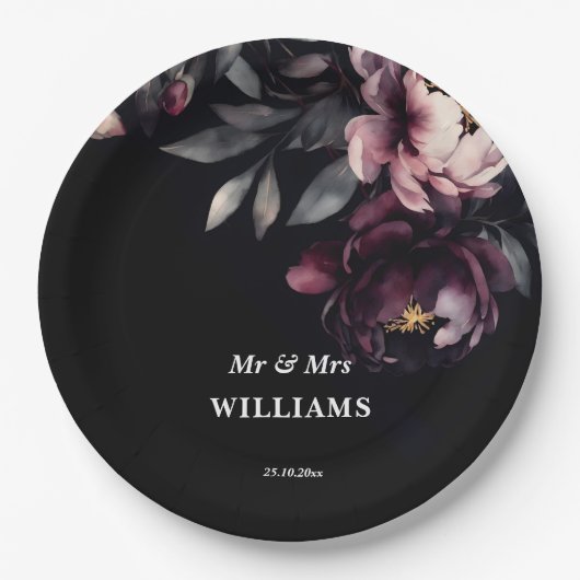 暗いムーディノワールエレガントブルゴーニーテンプレート ペーパープレート (正面)