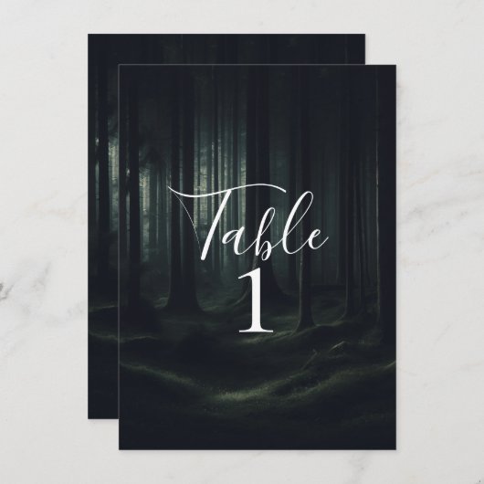 暗いムーディフォレストの木々Twilightテーブル番号 招待状 (正面/裏面)