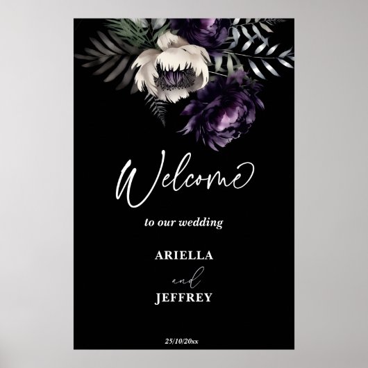 暗いムーディボホエレガントな結婚式のウェルカムサイン ポスター (正面)
