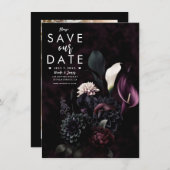 暗いムーディロマンチックなフローラ結婚式の日付を保存 招待状 (正面/裏面)