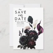 暗いムーディロマンチックなフローラ結婚式の日付を保存 招待状 (正面)