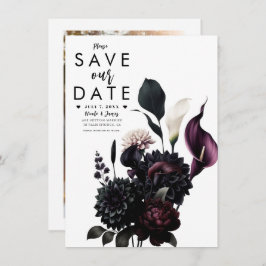 暗いムーディロマンチックなフローラ結婚式の日付を保存 招待状