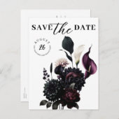 暗いムーディロマンチックなフローラ結婚式の日付を保存 案内ポストカード (正面/裏面)