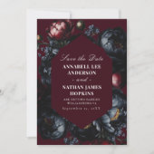 暗いムーディロマンチックな牡丹の結婚ゴシックの写真 セーブザデート (正面)