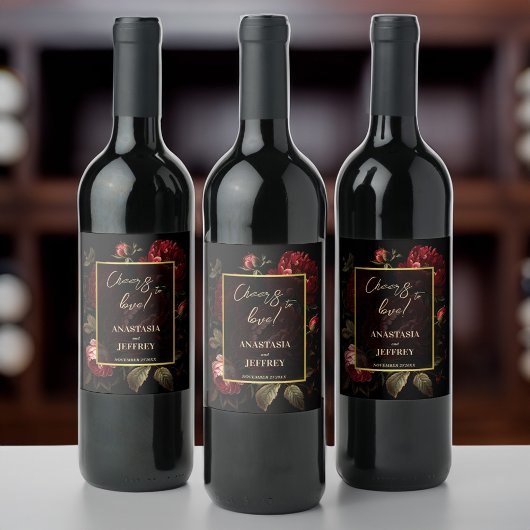 暗いムーディヴィンテージバラ結婚ゴシック ワインラベル