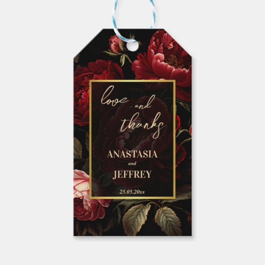 暗いムーディヴィンテージバラ結婚式の引き出物 ギフトタグ (正面)