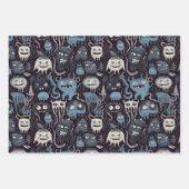 暗いムーディーズでかわいいハロウィンモンスター ラッピングペーパーシート (正面2)