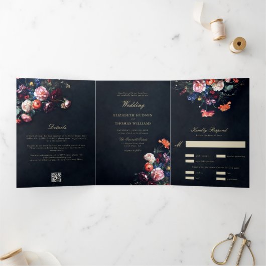 暗いムーディーズのおとぎ話のロマ結婚ンス 三つ折り招待状 (内部)