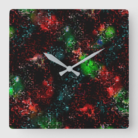 暗いモザイクの下の明るい色のスポット スクエア壁時計 (正面)