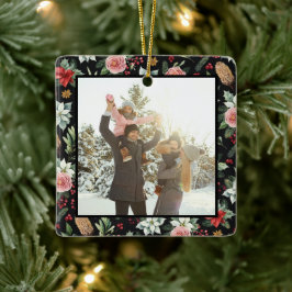 暗いモダンフローラエレガントクリスマス2写真 セラミックオーナメント