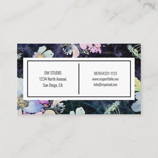 暗いモダンフローラ背景名刺 名刺 (裏面)