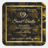 暗いモダン金ゴールドフローラ製品のパッケージラベル スクエアシール (正面)