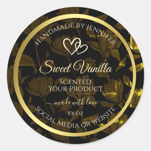 暗いモダン金ゴールドフローラ製品のパッケージラベル ラウンドシール (正面)