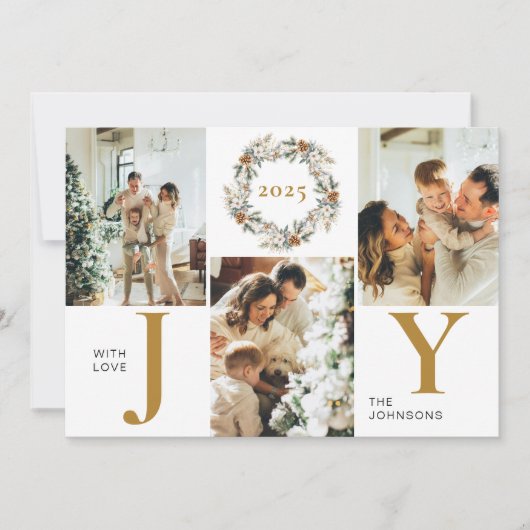 暗いモダン金ゴールド写真コラージュ喜びクリスマス シーズンカード (正面)