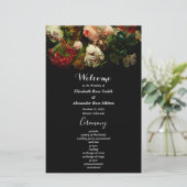 暗いロマンチックなエレガントフローラ結婚式プログラム (スタンド正面)