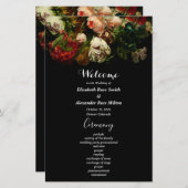 暗いロマンチックなエレガントフローラ結婚式プログラム (正面/裏面)