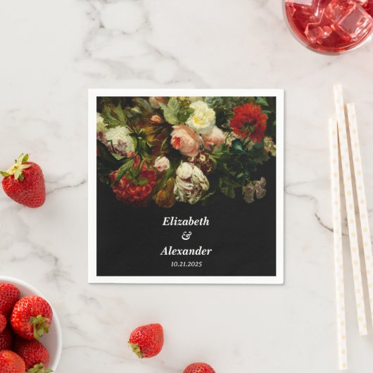 暗いロマンチックエレガントなムーディフローラの結婚花 スタンダードカクテルナプキン (インサイチュ)