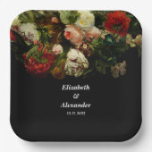 暗いロマンチックエレガントなムーディフローラの結婚花 ペーパープレート (正面)