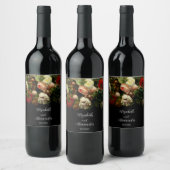 暗いロマンチックエレガントなムーディフローラの結婚花 ワインラベル (ボトル)