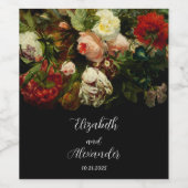 暗いロマンチックエレガントなムーディフローラの結婚花 ワインラベル (シングルラベル)