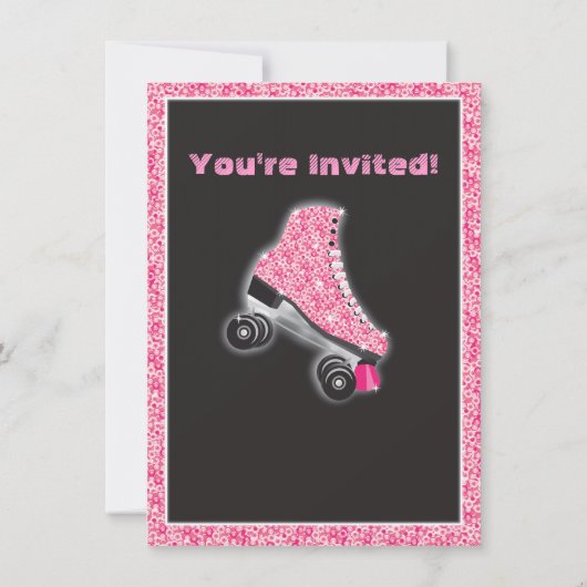 暗いローラーのスケートで滑るパーティの招待状で輝く 招待状 (裏面)