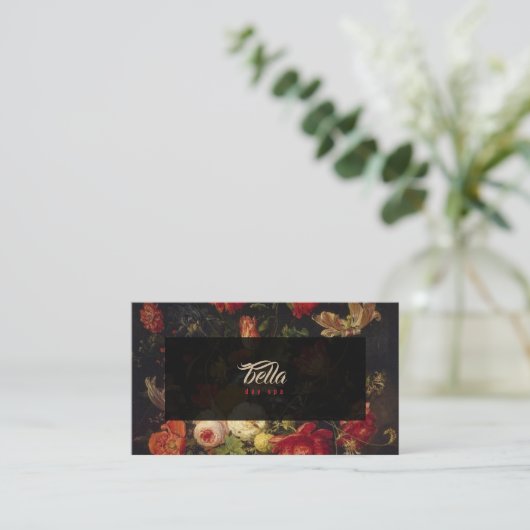 暗いヴィンテージの花の名刺の赤いピンク 名刺 (スタンド正面)