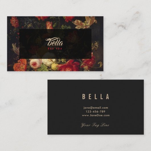暗いヴィンテージの花の名刺の赤いピンク 名刺 (正面/裏面)