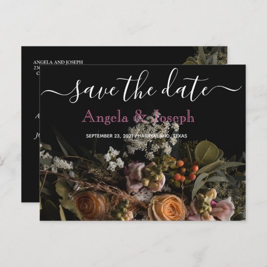 暗いヴィンテージオレンジ色のフローラ日付を保存 案内ポストカード (正面/裏面)