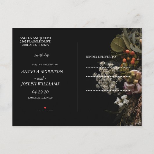 暗いヴィンテージオレンジ色のフローラ日付を保存 案内ポストカード (裏面)