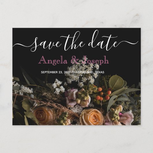 暗いヴィンテージオレンジ色のフローラ日付を保存 案内ポストカード (正面)