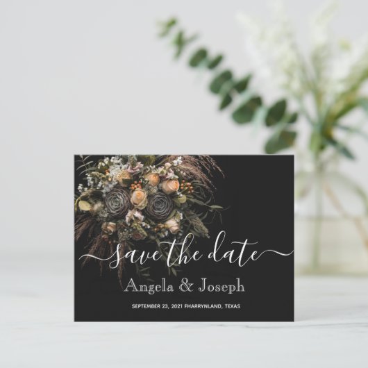 暗いヴィンテージオレンジ色のフローラ日付アンを保存 案内ポストカード (スタンド正面)