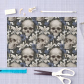 暗いヴィンテージゴシックフローラスカルユリ蝶 薄葉紙 (クラフト)