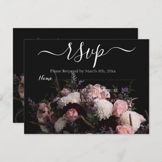 暗いヴィンテージバーガンディフローラRSVP ポストカード (正面/裏面)