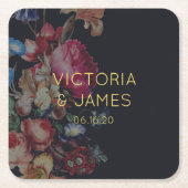 暗いヴィンテージパーソナライズされたフローラ結婚のコースター スクエアペーパーコースター (正面)