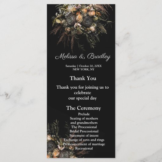 暗いヴィンテージフローラメニュー プログラム (正面)