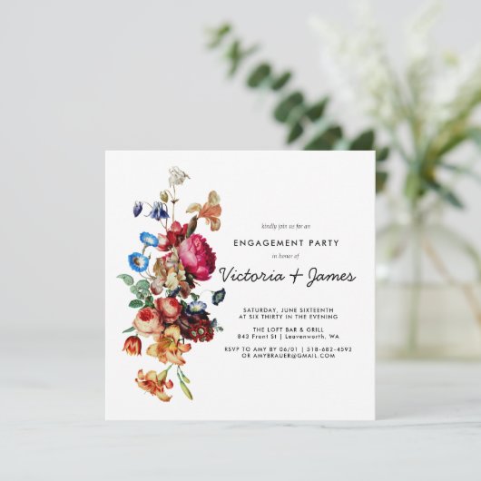 暗いヴィンテージフローラ婚約パーティ招待状 招待状 (スタンド正面)