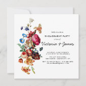 暗いヴィンテージフローラ婚約パーティ招待状 招待状 (正面)