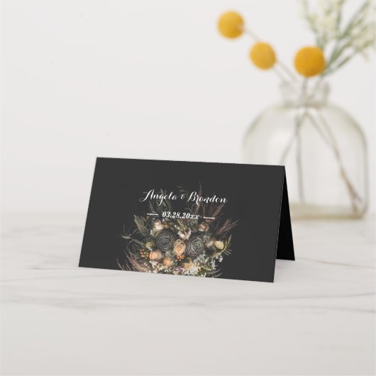 暗いヴィンテージフローラ座席表 プレイスカード (裏面)