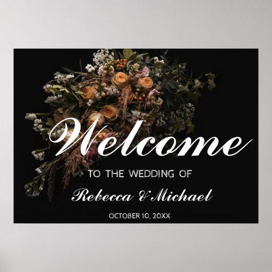 暗いヴィンテージフローラ結婚の歓迎ポスター ポスター (正面)
