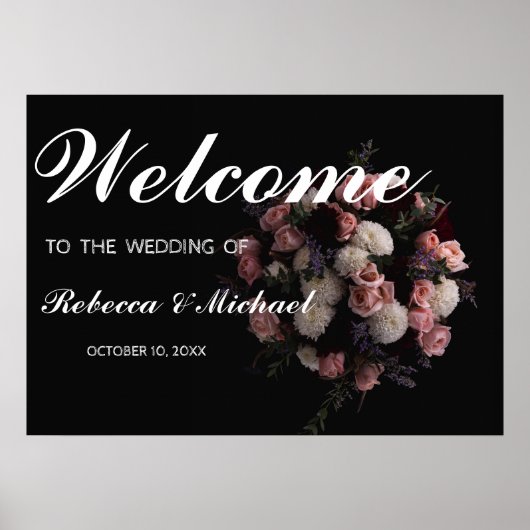暗いヴィンテージフローラ結婚の歓迎ポスター ポスター (正面)