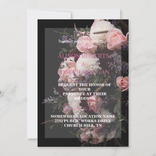 暗いヴィンテージフローラ結婚式招待状 招待状 (正面)