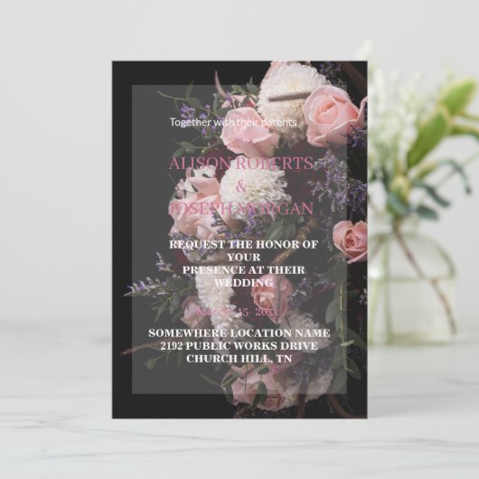 暗いヴィンテージフローラ結婚式招待状 招待状 (スタンド正面)