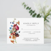 暗いヴィンテージフローラ結婚式RSVPと食事の選択 出欠カード (スタンド正面)