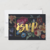 暗いヴィンテージフローラ結婚式RSVPと食事の選択 出欠カード (裏面)