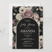 暗いヴィンテージフローラ赤ちゃんシャワー 招待状 (正面)