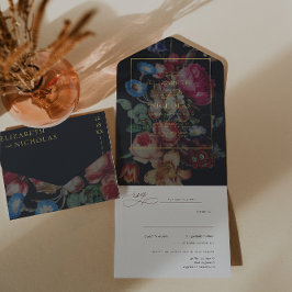 暗いヴィンテージフローラ | 結婚s オールインワン招待状