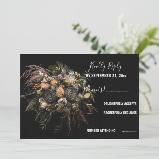 暗いヴィンテージフローラRSVP招待状 招待状 (スタンド正面)
