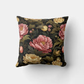 暗いヴィンテージ牡丹フローラ パターン（の模様が）ある クッション (裏面)